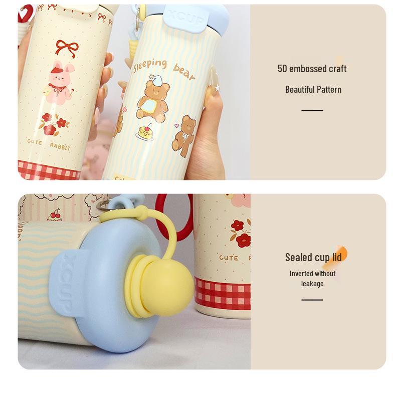 Cute Cartoon Animal Thermos with Straw & Lanyard - 316 Stainless Steel Children's Portable Cup