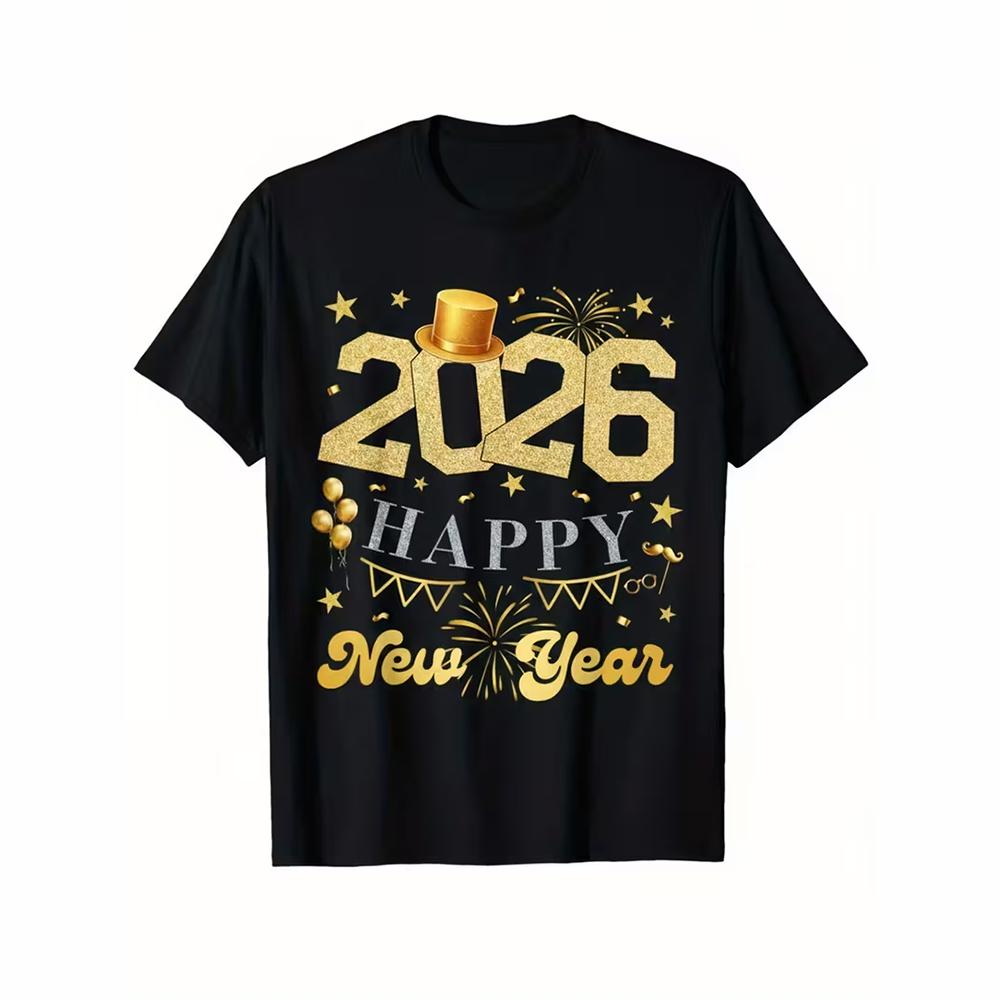 2026 Happy New Year Tshirt For Unisex Clothes Holiday Daily Leisure Funny T Shirts 3D Print Wine Cheers Short Sleeve Fun Tee Top