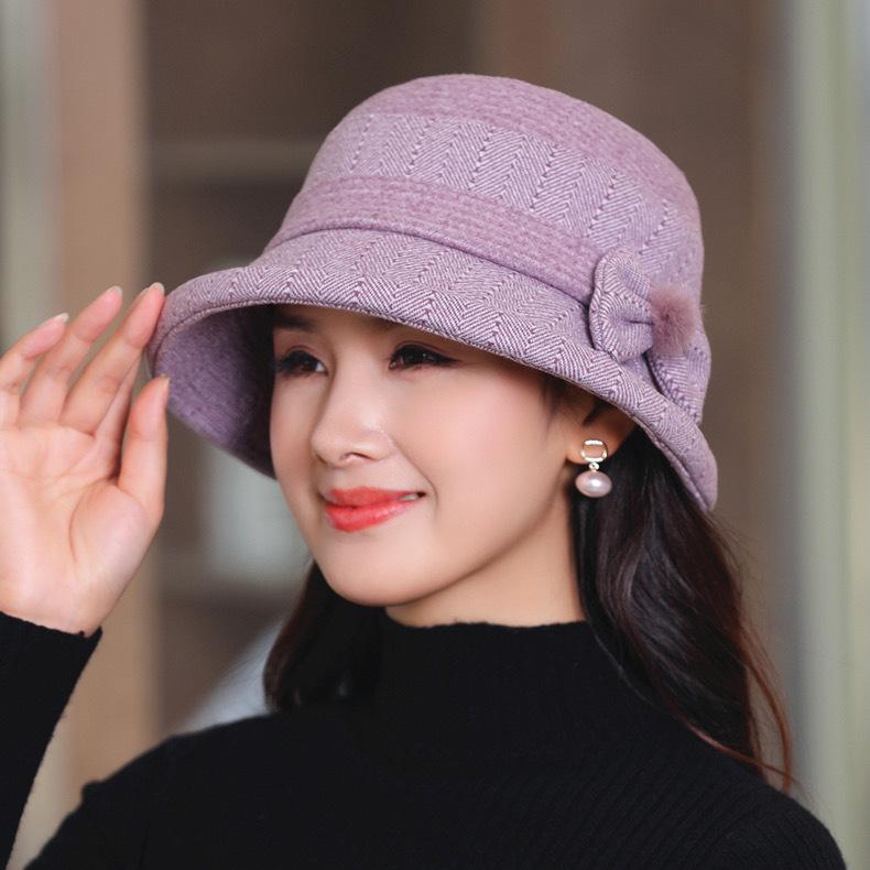 Mom Hat Women'S Season Bucket Hat Versatile Basin Hat Casual Bow Warm Old Man Hat