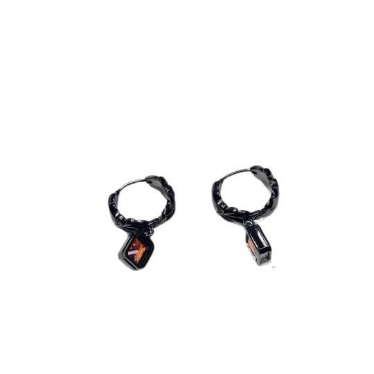 New European and American style geometric square zircon ear buckle earrings women s retro fashion temperament hip-hop ear buckle ear jewelry