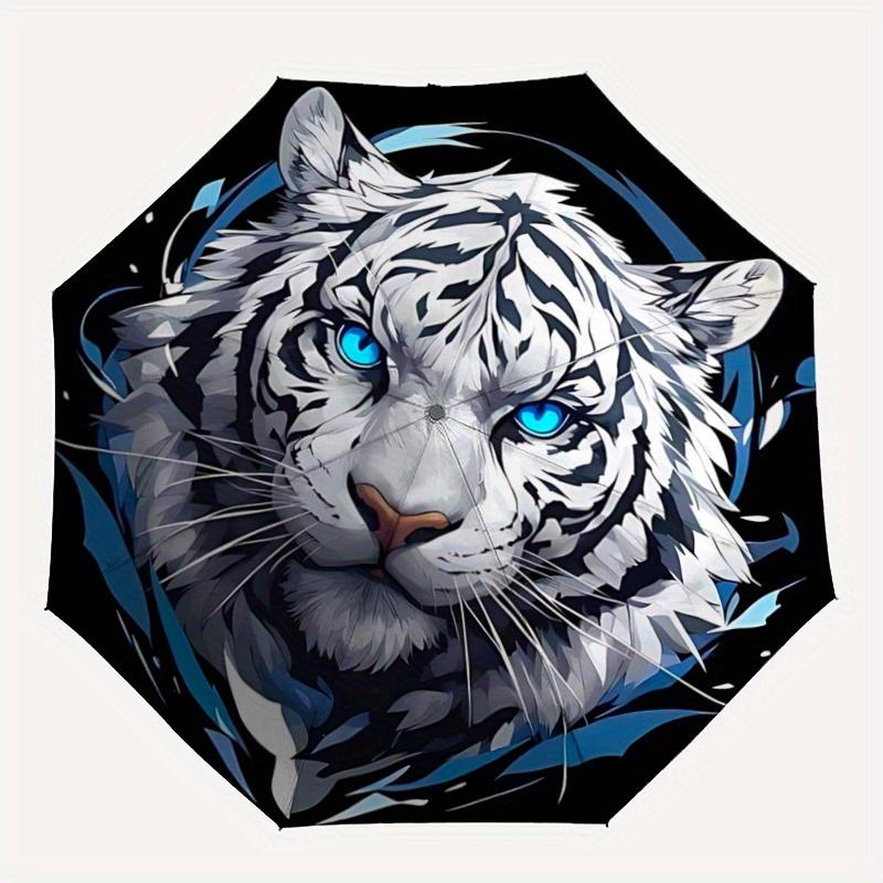 1pc Blue-Eyed White Tiger Automatic Opening and Closing Umbrella - Small Umbrella Suitable for Various Occasions C094