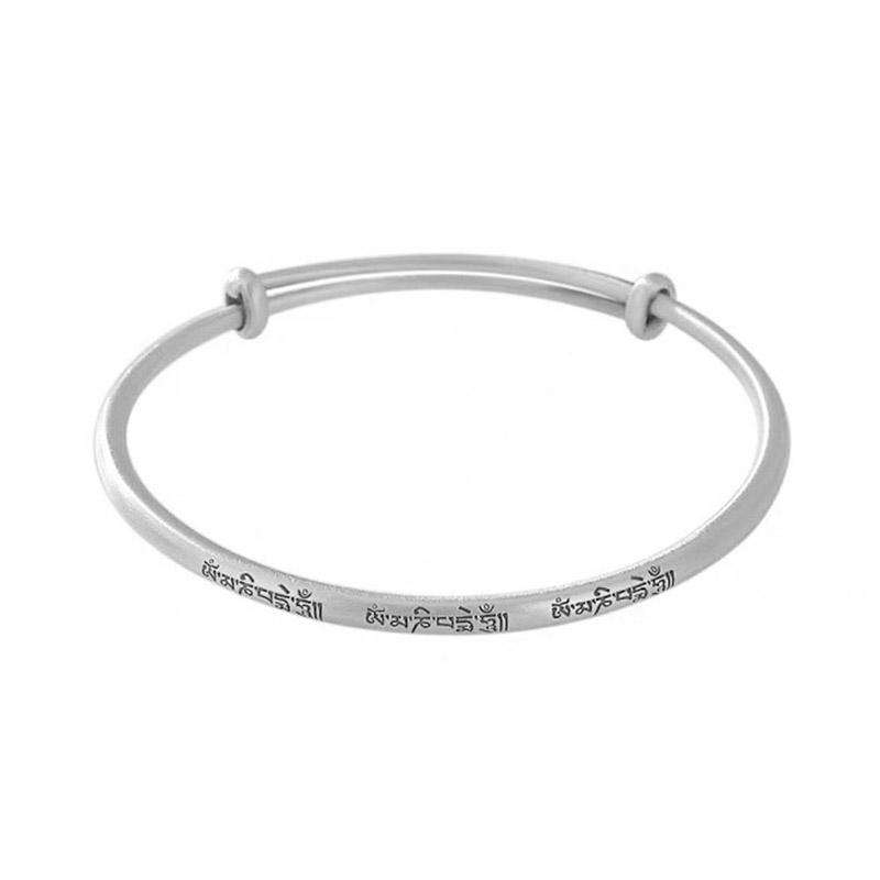 Silver Plated Vintage Peacock Lotus Bangle Sanskrit Buddhist Heart Sutra Women's Jewelry Gift for Ladies Fashionable Accessory