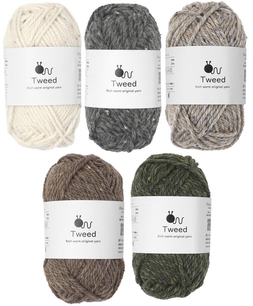 Knitworm Extra 30g 6 Balls of Raw Wool All Colors Tweed, Heavyweight, (50m), Yarn,