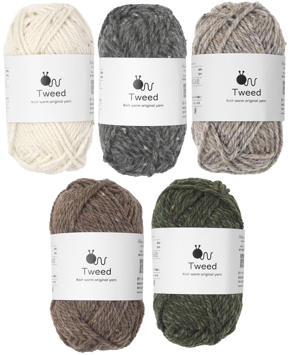 

Knitworm Extra 30g 6 Balls of Raw Wool All Colors Tweed, Heavyweight, (50m), Yarn,