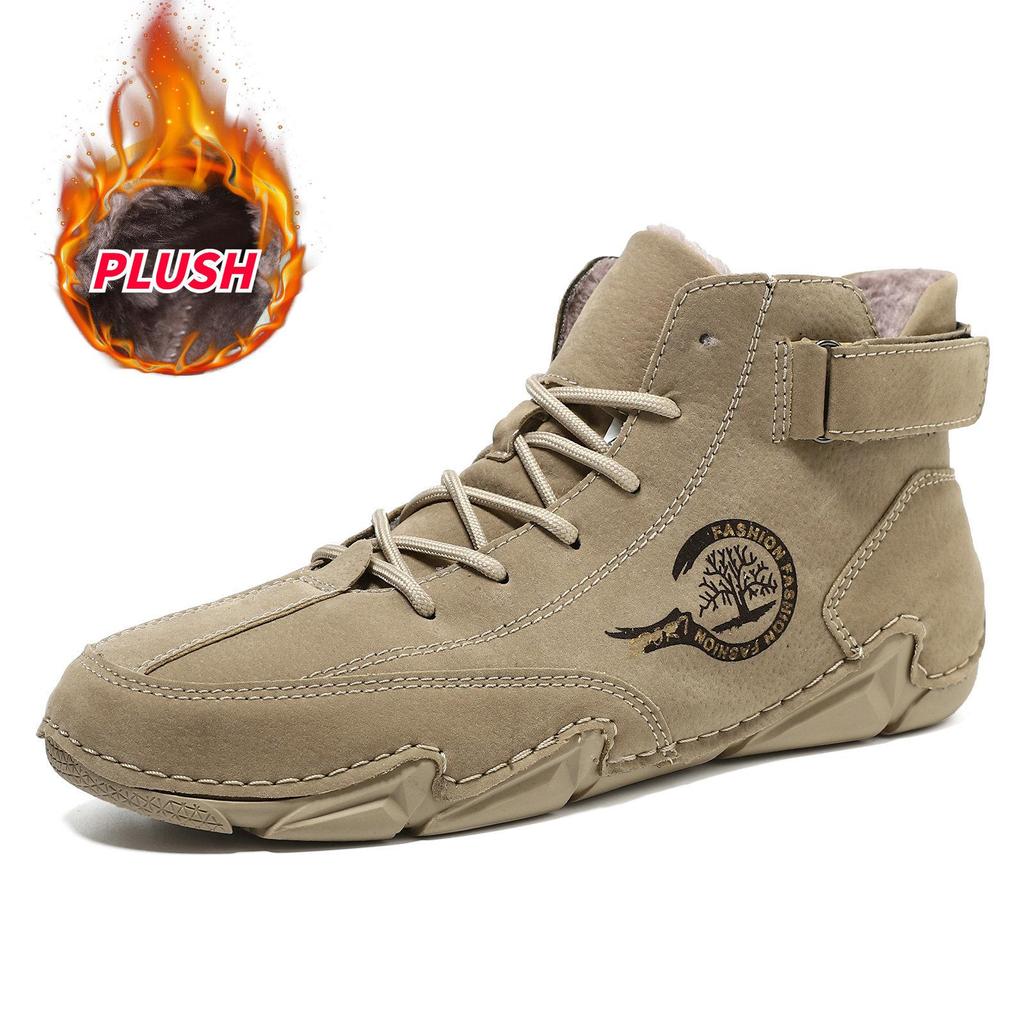 Winter Men's Boots Handmade Stitch Fall Trekking Men Ankle Boots with Fur Men Sneakers Warm Brown Leather Boots Botas De Hombre