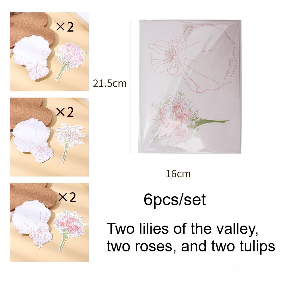 6pcs Hand Drawn Bouquet of Tulips, Roses, Blessing Cards, Wedding, Mother's Day, Birthday Gift Cards, Cardstock, Creative Gifts