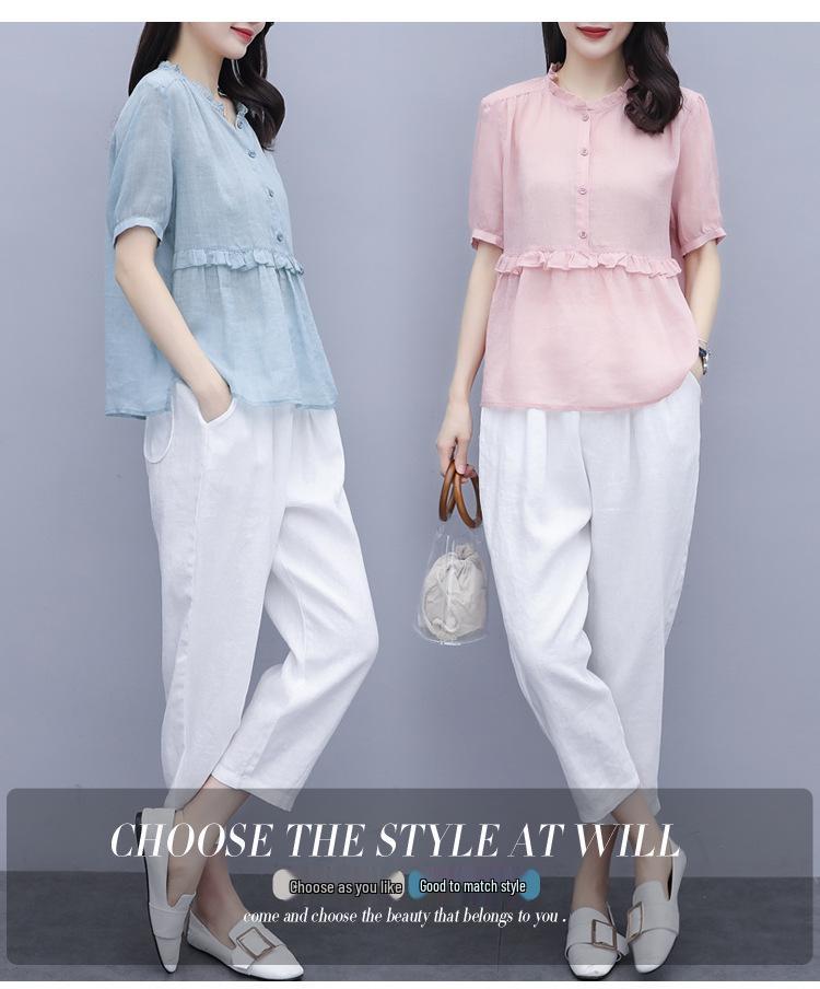 Summer 2025 Fashionable Cotton-Linen Set for Women – Petite, Youthful Style