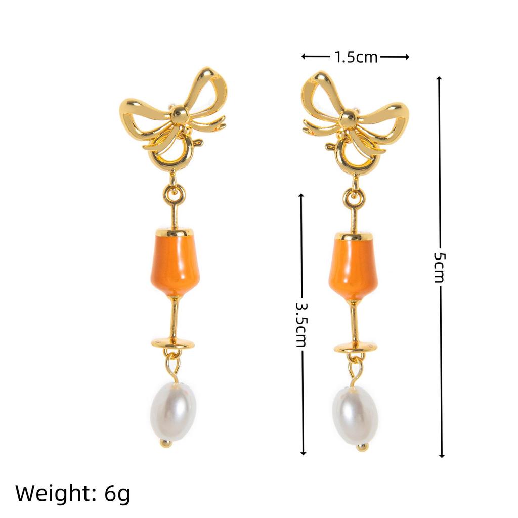 Trendy Colorful Pearl Vegetable Wine Glass Earrings Studs