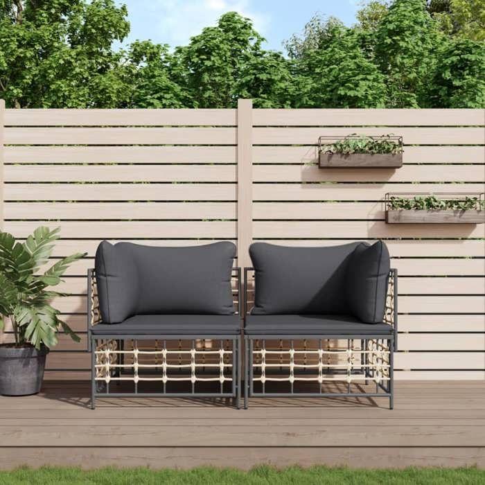 VidaXL Canapés d'angle sectionnels avec coussins 2 pcs résine tressée, canapé de jardin, sièges de jardin, canapé de patio, 3186691