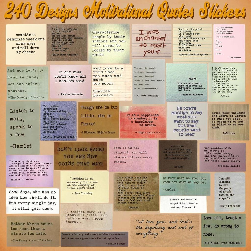 240 Pcs Motivational Quotes Stickers - Non-Repeating Motivational Vintage Journaling Stickers for Students, Teens, Adults