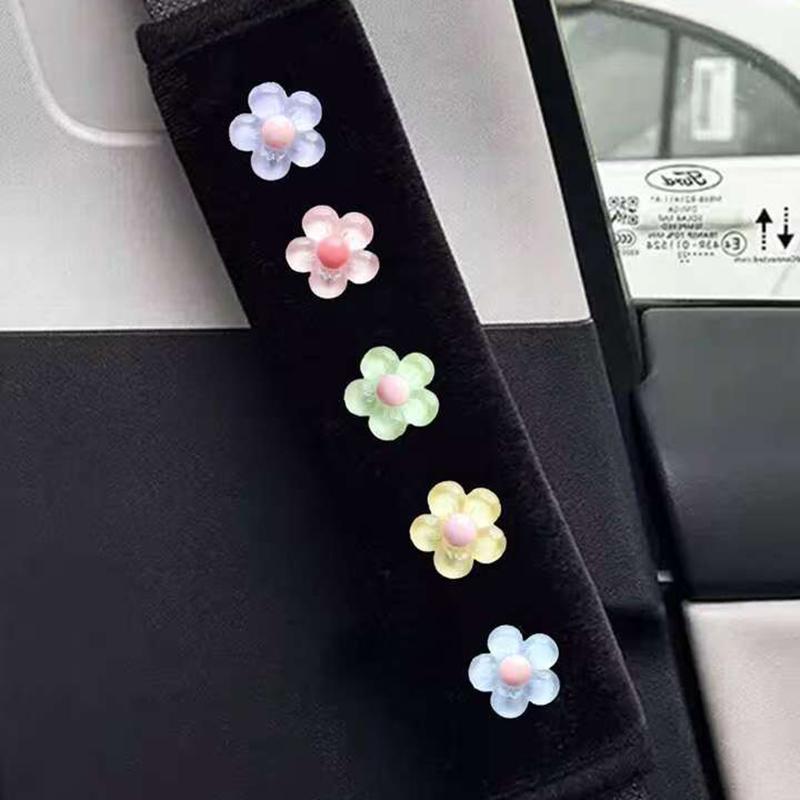 1/2pcs Cute Crystal Flower Car Seat Belt Shoulder Cover Car Safety Belt Cover Safety Anti-stranglehold Car Interior Accessories