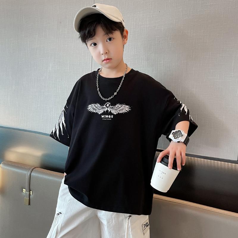 Children's clothing, boys' short sleeved T-shirt, summer clothing, 2026 new item, mid size children's summer half sleeved boys' top