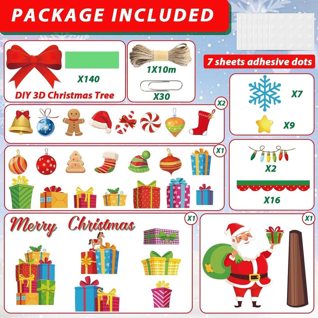 3D Christmas Tree Bulletin Board Decorations for Classroom Santa Claus Bulletin Board Merry Christmas Winter Paper Cutouts for Kids Xmas Party School