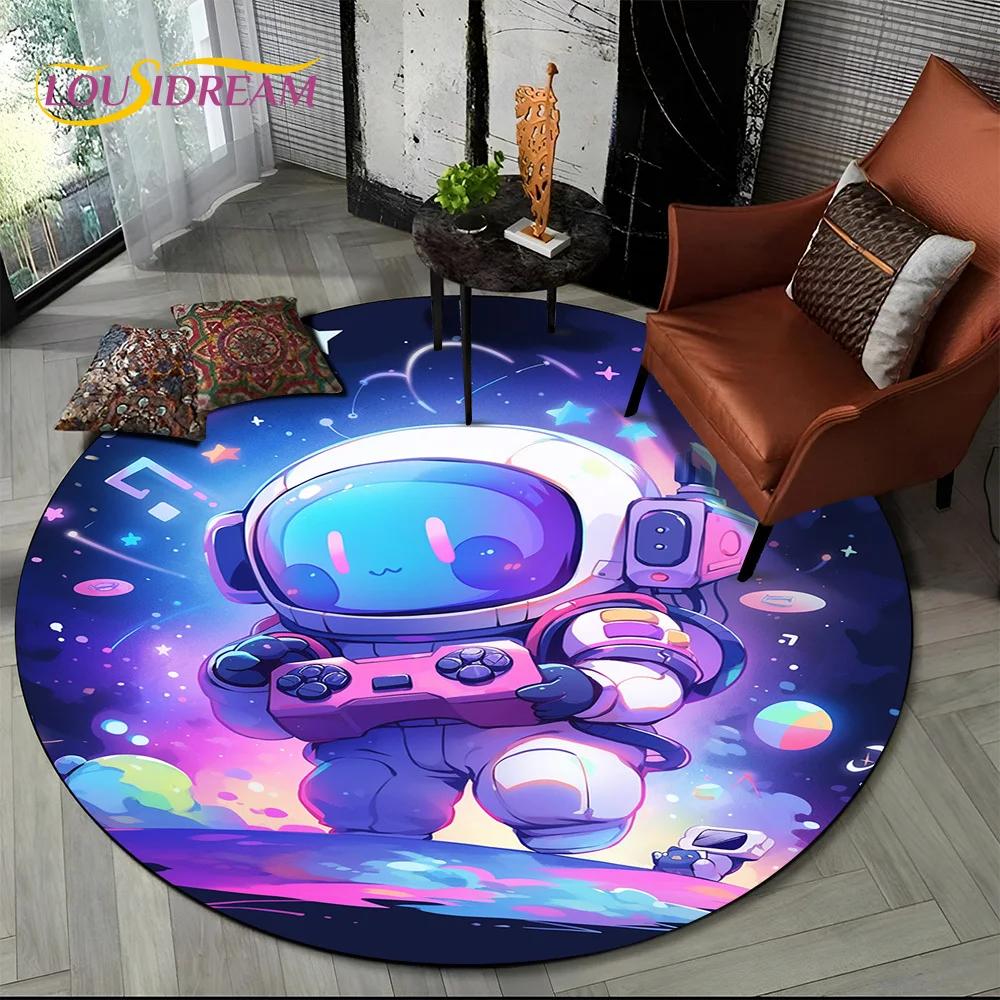 Astronaut Universe Spaceman 3D Outer Space Cartoon Round Area Carpet Rug for Living Room Bedroom Kid Decor,Pet Area Rug Non-slip