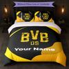 Set Biancheria da Letto Personalizzato Borussia Dortmund con Nome Testo 1 Copripiumino+2 Federe Logo Calcio Regalo Personalizzato per Occasioni Speciali Decorazione Camera da Letto