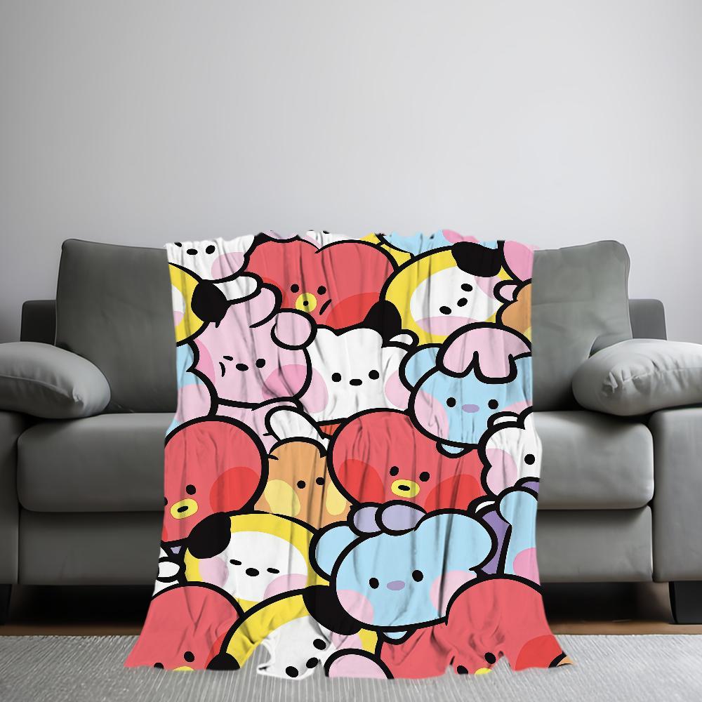 Cartoon Cute B-B-BT-21-ES Blanket Flannel warm comfort soft plush blanket For Picnic Beds Sofas Homes And Bedrooms