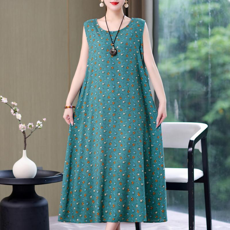 Plus Size Women's Long Dress Summer  Casual Elegant Sleeveless Vintage Print Dress For Women