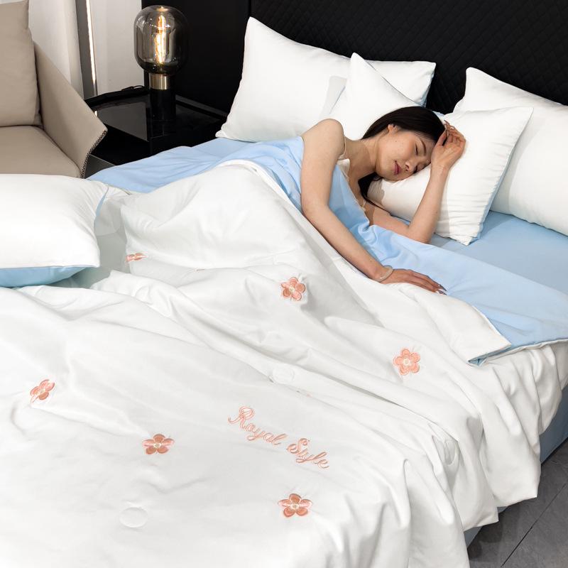 Washable Ice Silk Embroidered Summer Quilt Set - Four Pieces for Cool Comfort