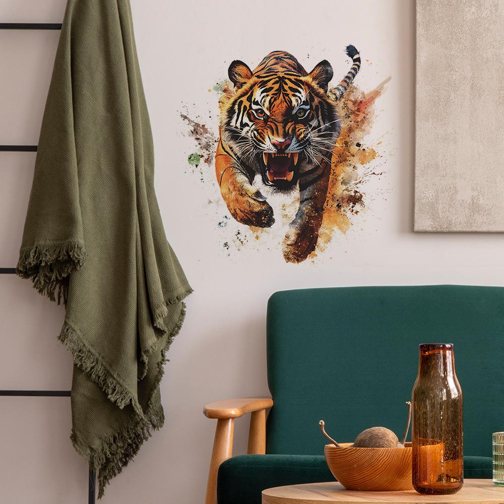 Realistic Hunting Tiger Predator Wall Sticker Wild Fierce Self-Adhesive Wall Art for Bedroom Living Room Man Cave Background Decor
