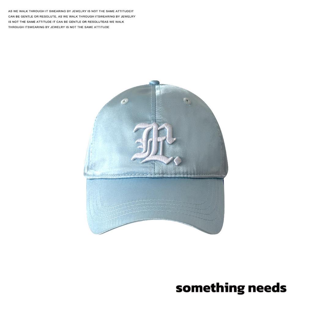 Korean Fashion Simple And Versatile Embroidery Satin Curved Brim Adjustable Sunshade Peaked Cap Baseball Cap Couple Tide