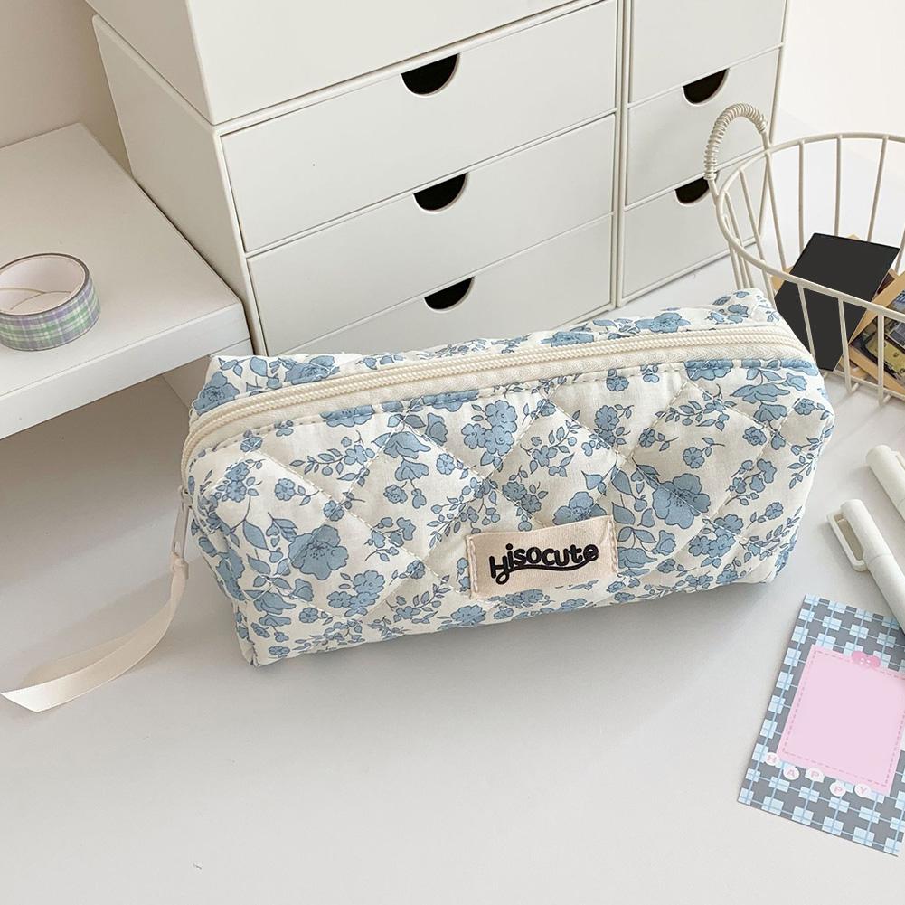 Quilted Bow Floral Pencil Case Multi-Layer Stationery Storage Bag Stationery Organizer for Teen Girls