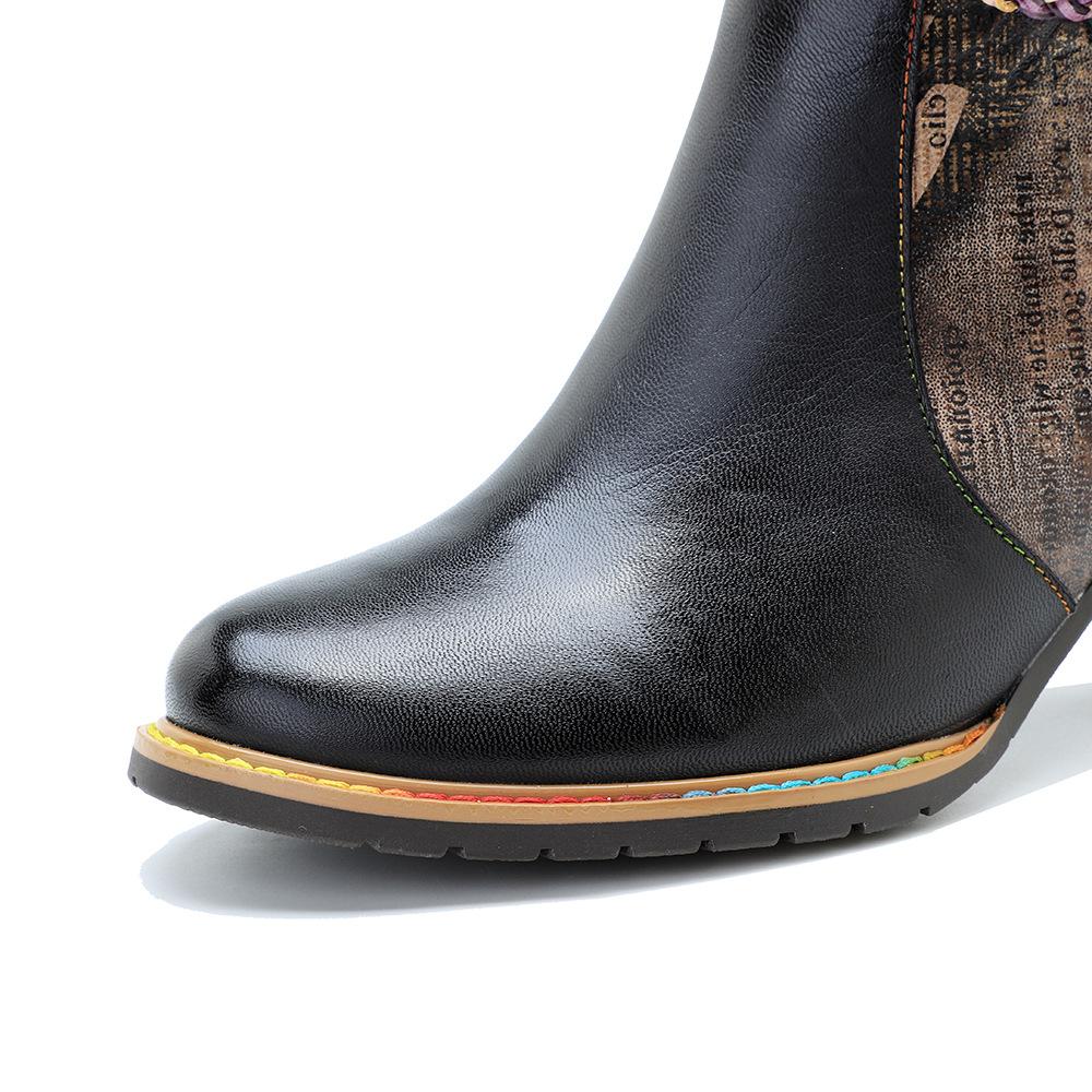 Johnature Echtes Leder frauen Kurze Stiefel Retro Woven Gürtel Schnalle Mode Dame High-heeled Schuhe