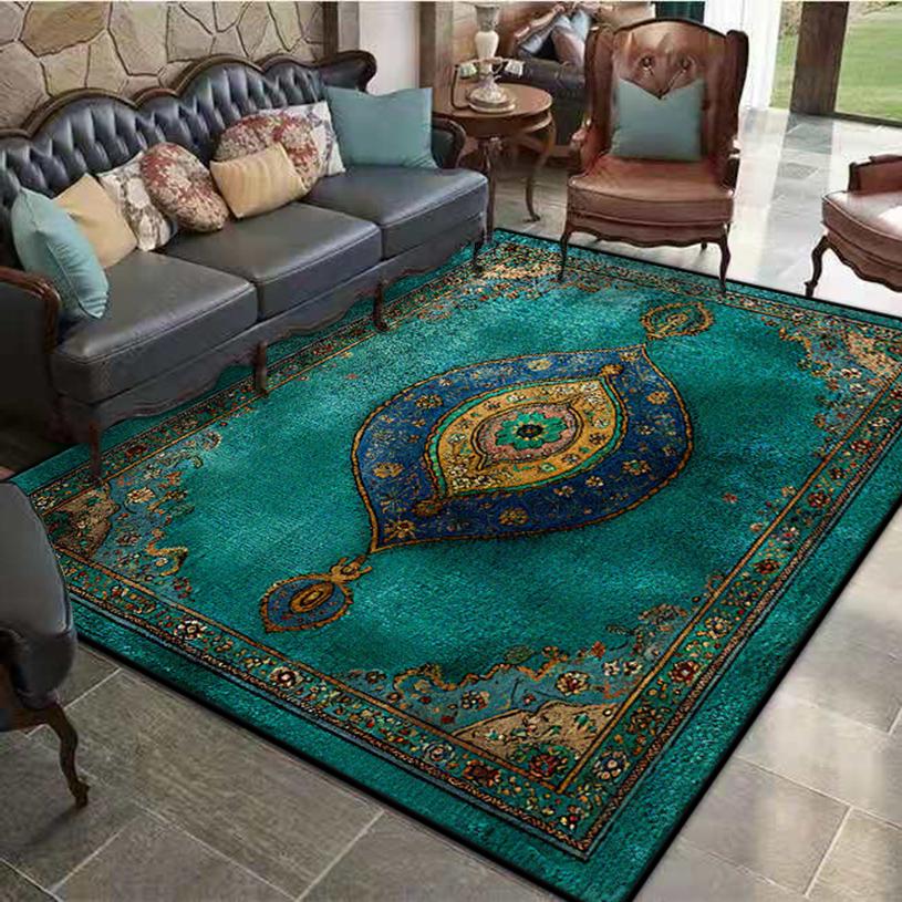 Green Persia Carpet Living Room Decoration Bedroom Non-slip Floor Mat Easy Clean Sofa Area Lounge Rugs Washable Entrance Mats