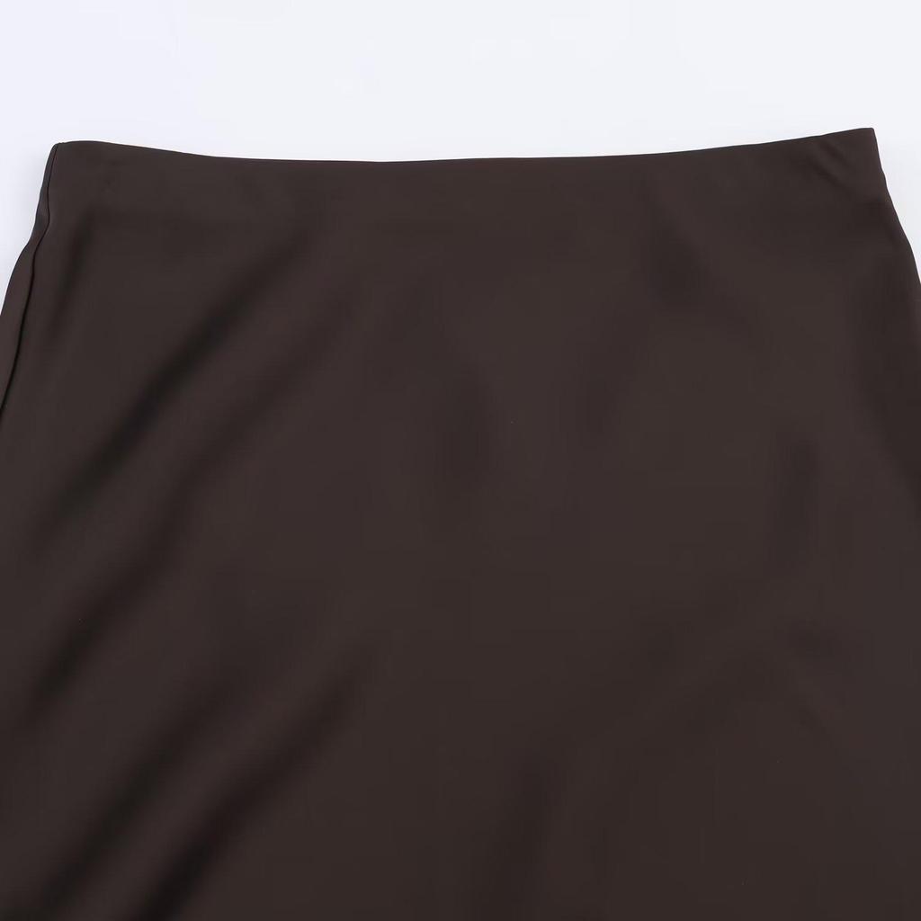 European Style 2025 Elegant Women's Silk Satin Midi Skirt