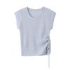 2026 Korean Style Women's Slim Fit Ice Silk Drawstring Knit Top - Short Sleeve Fashion Tee