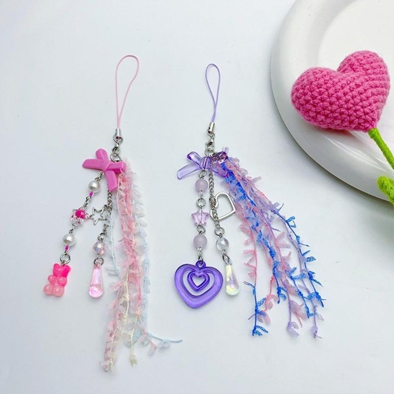 Acrylic Bows Keychain Pendant Multicolor Lace Ribbon Pendant Key Chain Fashionable Decoration for Phones Car Keys Bags