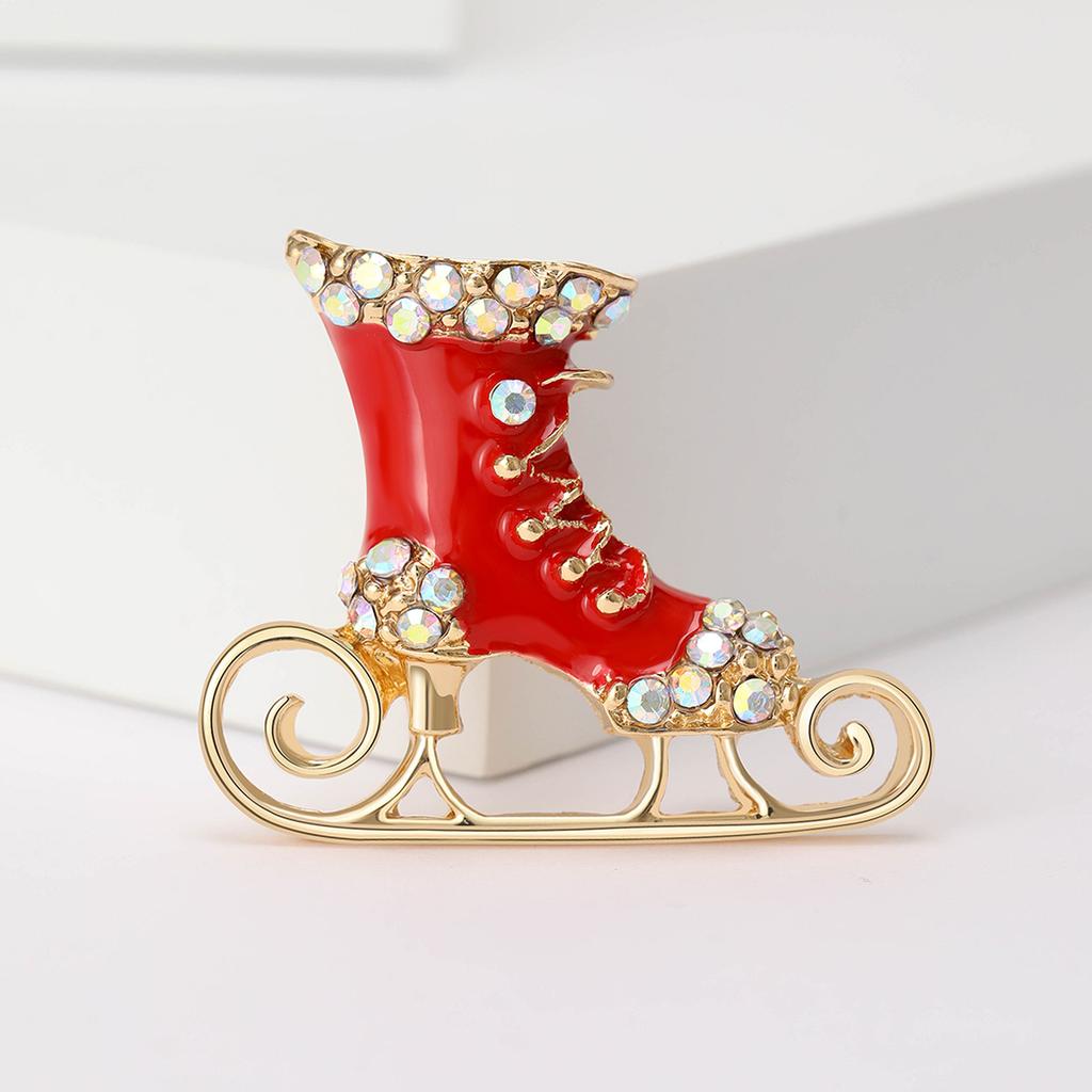 Fashion Christmas Skates Brooch Diamond Enamel Oil Drip Jewelry Temperament Versatile Suit Corsage