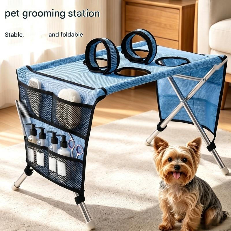 Trimming Station for Small Dogs and Cats, Pet Hammock Grooming Cradle with Four Leg Openings and a Take-Apart Base