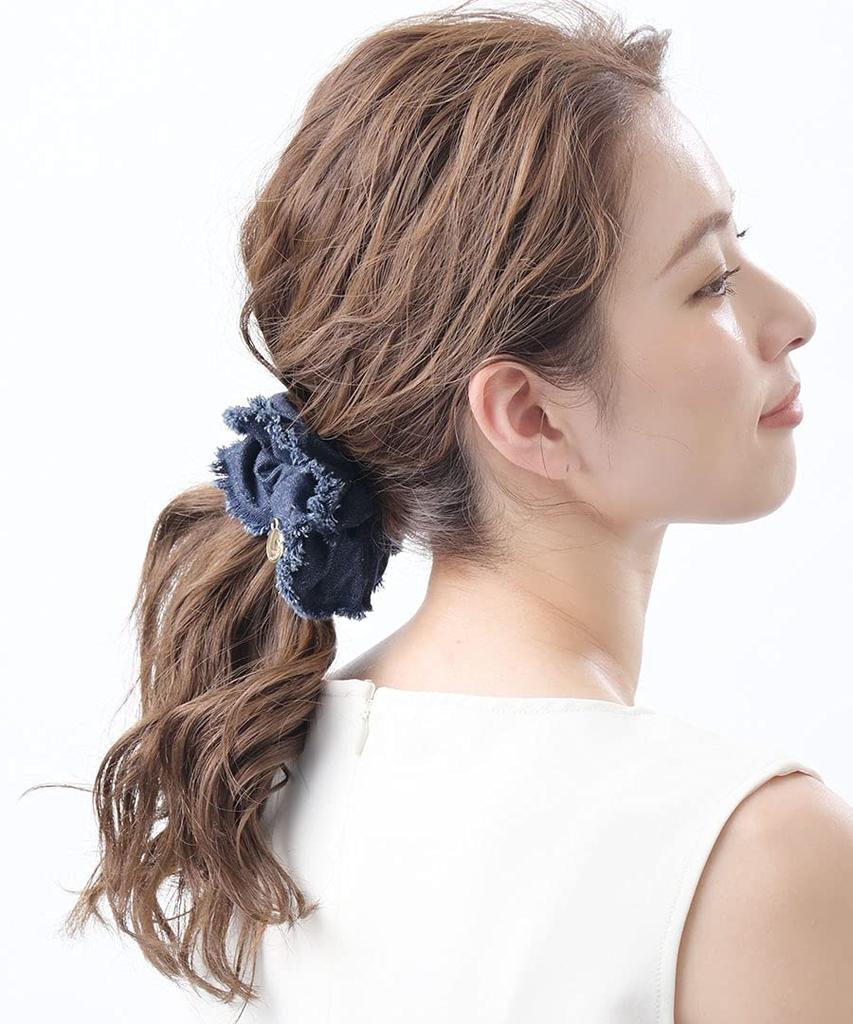 VINGTAINE Denim Fringe Scrunchie Hair Accessory Indigo HS-95-IG-