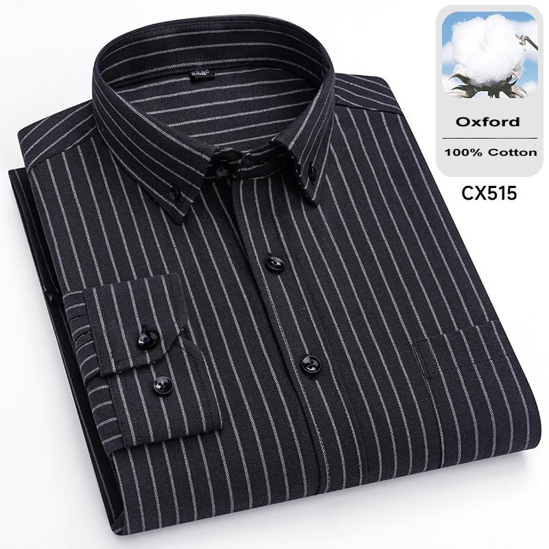 New 100% Cotton Oxford Mens Striped Plaid Shirts Long sleeve Male Business Casual High Quality Formal Shirt For Men Social Shirt