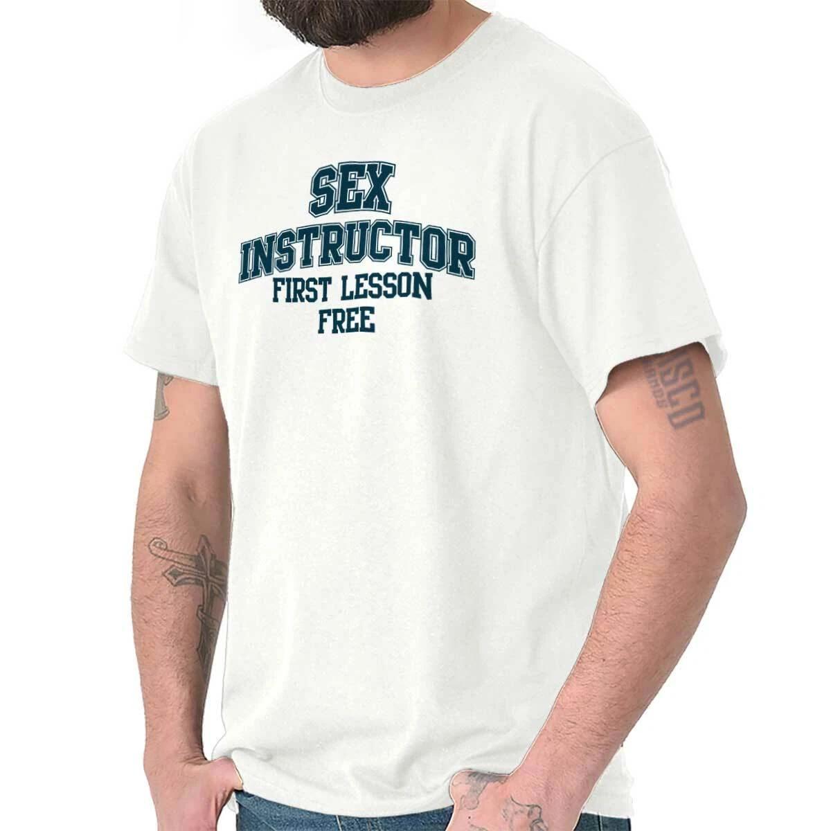 Sex Ed Instructor Free Lesson Dirty Humor Mens Casual Crewneck T Shirts Tees S
