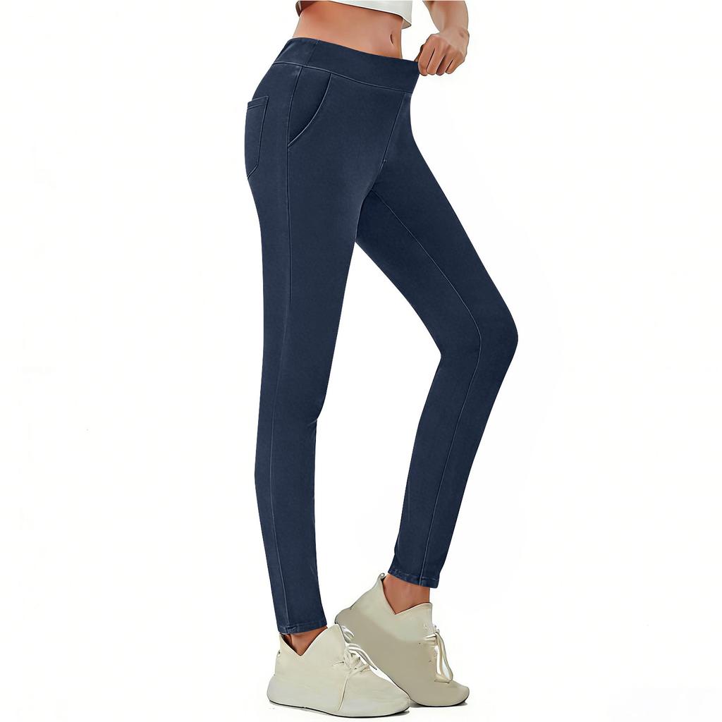 Women’s High Waist Stretchy Jeggings Skinny Fit Elastic Waistband Denim Look Pants with Pockets for Everyday Wear