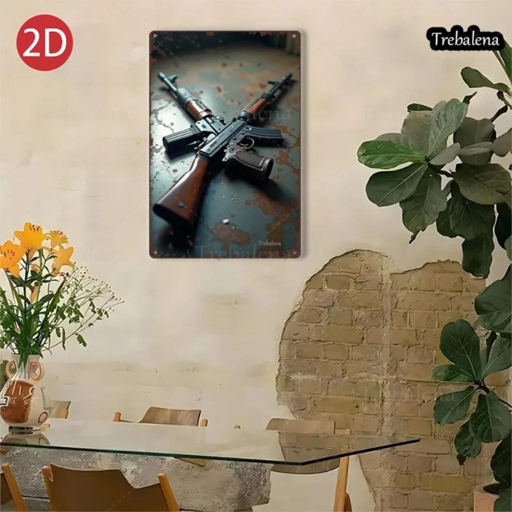 True Mans Toys AK47 Metal Sign 8x12 inch Rustic Military Wall Decor Vintage Rifle Art