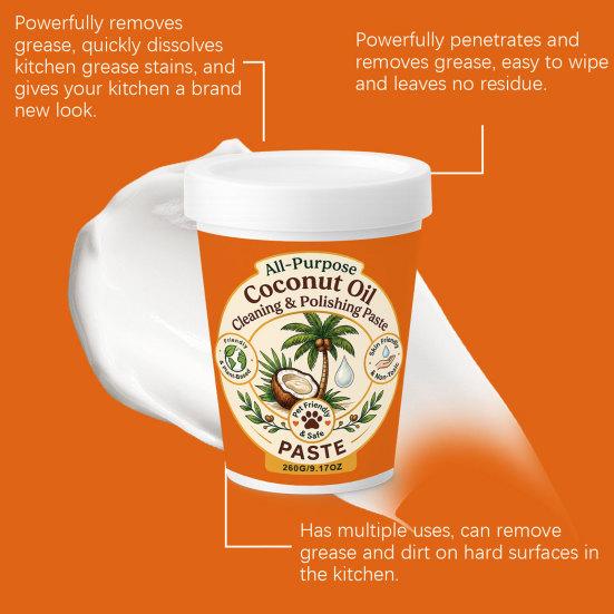 Deep Cleaning Polishing Paste, Multi-Purpose Coconut Oil Based Solid Paste for Stainless Steel Copper Furniture Kitchen Surfaces Natural Fragrance