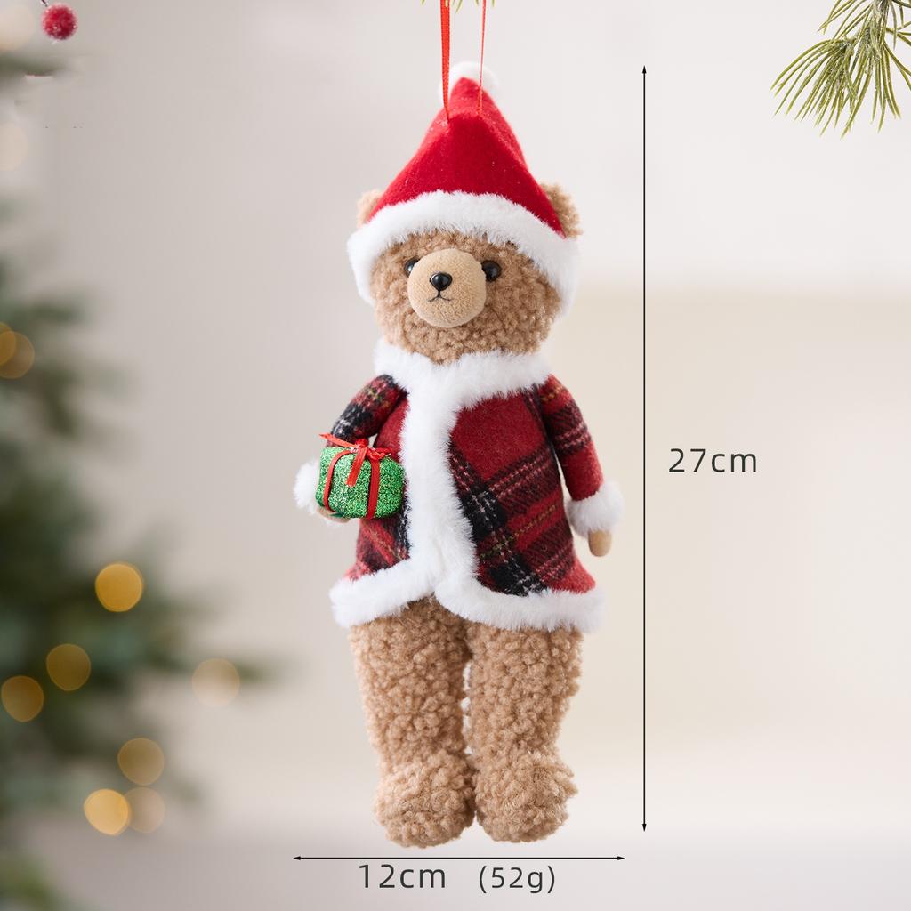 Cute Christmas Bear Dolls Pendant Soft Plush Bear Christmas Tree Hanging Oranment Bag Pendant Navidad New Year Home Decor Gifts