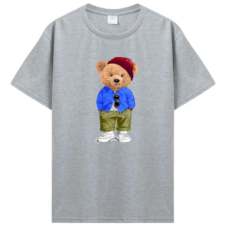 Teddy Bear Playing Badminton Tshirt Men's Clothing Tops Graphics Kawaii Shirt T Shirts For Men Cotton T-shirt Streetwear