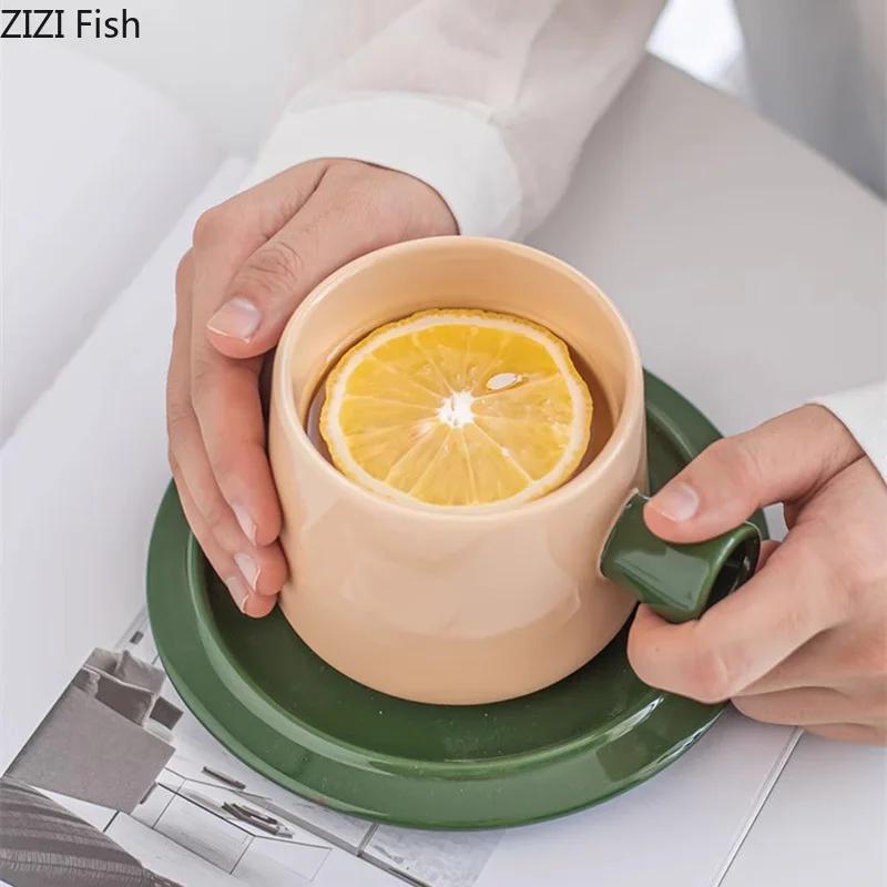 Minimalism Ceramic Mug Green Cup&saucer Dining Table Coffee Cup Milk Tea Mugs Afternoon Tea Teacup Fruit Juice Container