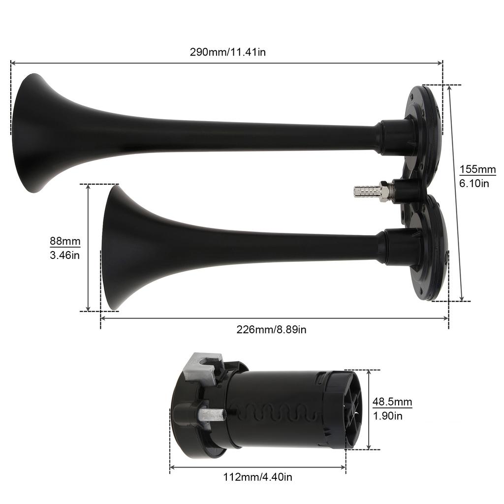 12V 185dB Super Loud Five Trumpet Musical Air Horn with Compressor Black for Trucks Cars