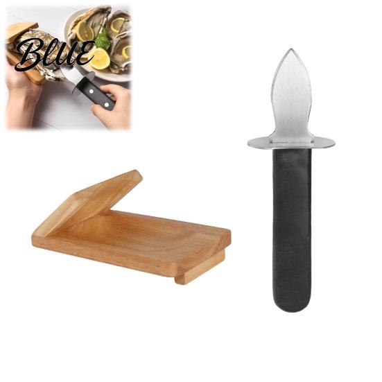 Robustní nůž na otevírání ústřic s kleštinou, čepel z nerezové oceli a ergonomický nástroj na otevírání mušlí, design s dřevěnou základnou, protiskluzový otvírák na mořské plody