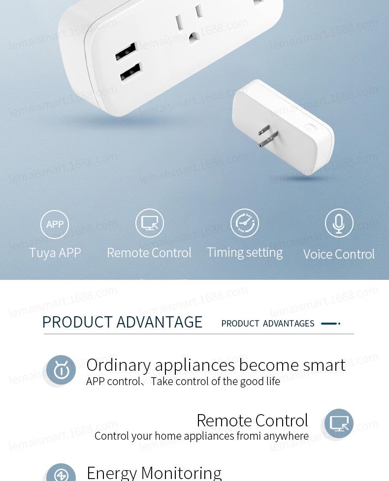 Dual Smart Plug with USB, HomeKit, Google, Tuya, WiFi & Zigbee Compatibility