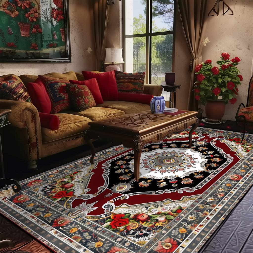 Living Room Retro Persian Style Carpet Home Decoration Lounge Coffee Table Rugs Soft Bedroom Non-slip Bedside Floor Mat Washable