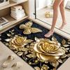 Tappetino Tappeto da Bagno Floreale Dorato 3D - Super Assorbente Antiscivolo Asciugatura Rapida Tappetino da Bagno - Tappeto da Pavimento Stile Lusso per Bagno Cucina Camera da Letto Ingresso