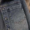 Women's Design Cropped Vintage Blue Denim Jacket with Long Sleeves for a Versatile Loose Jacket