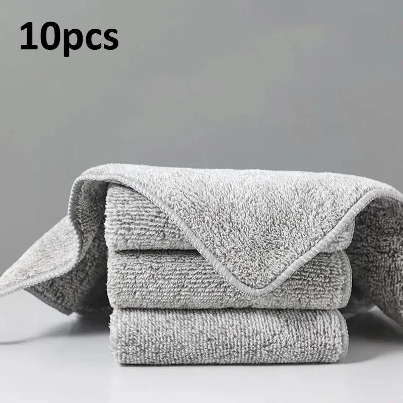 

10pcs Kitchen Cloths - Thick Fiber Cleaning Rag, Super Absorbent Soft Dishcloth, Stain Remover Non-Stick Oil Wipe for Kitchen серый