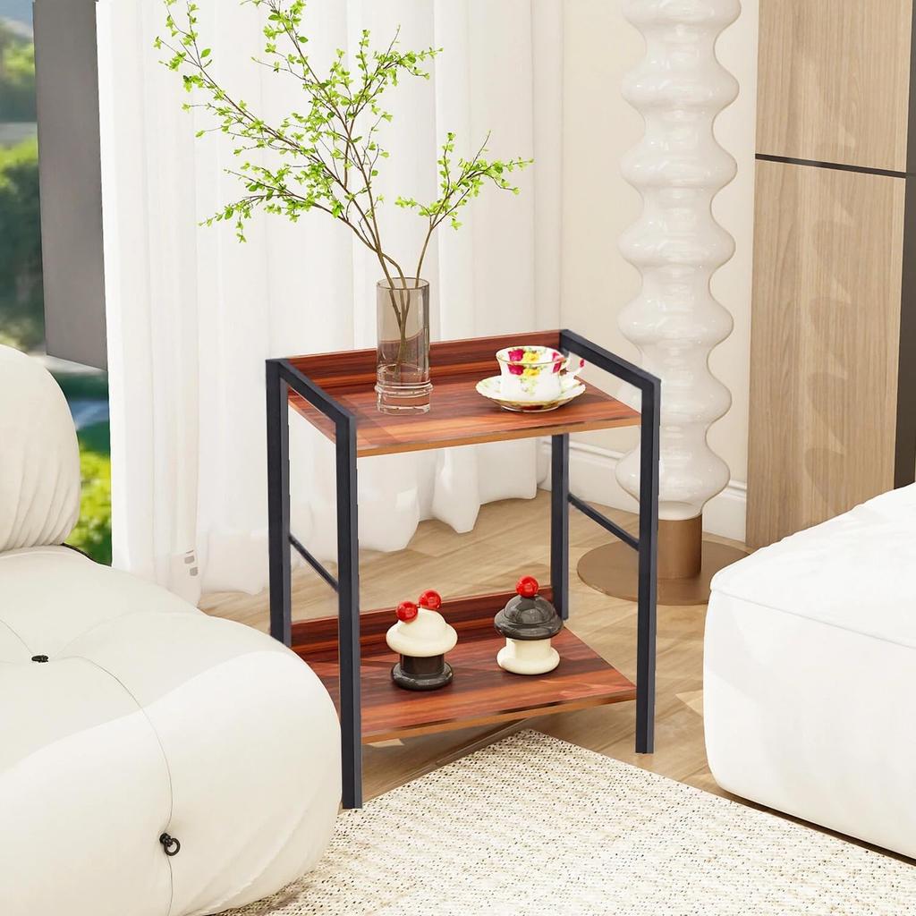 Naive 2-Tier Naive Sofa Bedside Table, Stylish Wooden End Table, Open Shelf, Storage Rack, Easy Assembly
