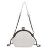 Solid Color Kiss Lock Handbag Chain Strap Large Capacity PU Leather Crossbody Bag Short Handle Clip Closure Clutch Shoulder Bag
